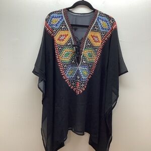 Kaftans One Size Black and Multi Color Print